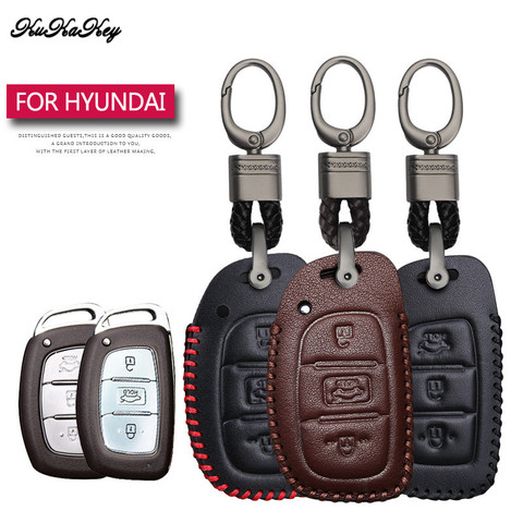 Leather Car Key Case Cover Protection Shell Skin For Hyundai iX20 I30 IX35 I40 Ix25 Tucson Verna Sonata Car Keyring Keychain ► Photo 1/6