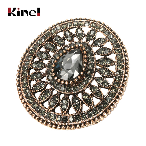 Kinel New Turkish Gray Crystal Flower Vintage Brooch Pin For Women Antique Gold Arabesque Rhinestone Brooch Lapel Scarf Broches ► Photo 1/6