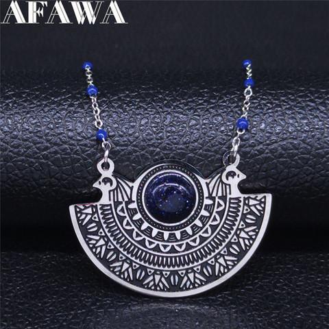 AFAWA Phoenix Bird Stainless Steel Necklace Women Blue Color Natural Stone Statement Necklace Jewelry collar mujer N3312S02 ► Photo 1/6