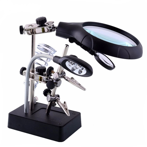 MG16129-C Welding Magnifying Glass Clamp 5 LED Auxiliary Clip Magnifier Hand Soldering Solder Iron Stand Holder Station ► Photo 1/2