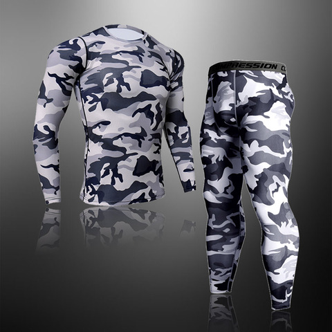 Quick Dry Camouflage Men's Running Sets Compression Sports Suits Skinny Tights Clothes Gym Rashguard Fitness Sportswear Men 2022 ► Photo 1/6