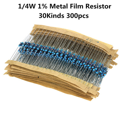 300PCS/LOT 1/4W Metal Film Resistor Kit 1% Resistor Assorted Kit Set 10 -1M Ohm Resistance Pack 30 Values each 10 pcs ► Photo 1/6