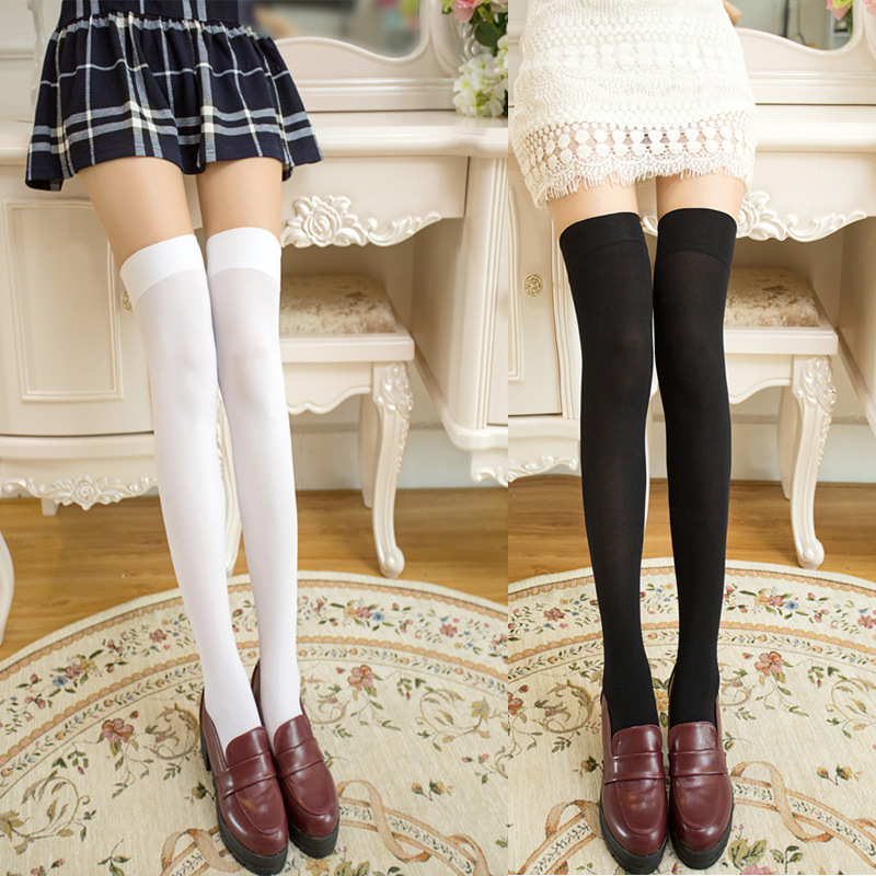 1Pair Stockings Over Knee Socks Velvet Calze Solid Thigh High Stretch  Stocking