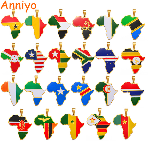 Anniyo Hip-hop Africa Map Pendant Necklace Jewelry Ghana Nigeria Congo Sudan Somalia Uganda Zimbabwe Zambia Liberia #207921 ► Photo 1/5