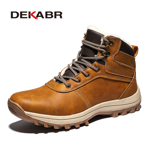 DEKABR Winter Warm Men Boots Genuine Leather Fur Plus Men Snow Boots Handmade Waterproof Working Ankle Boots High Top Men Shoes ► Photo 1/6