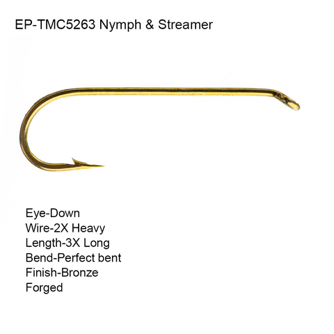 100pcs Eupheng EP-TMC5263 Nymph And Streamer Fly Fishing Hook Bronze Color 2X Heavy 3X Long Nymph Flies Hook Streamer Flies Hook ► Photo 1/1