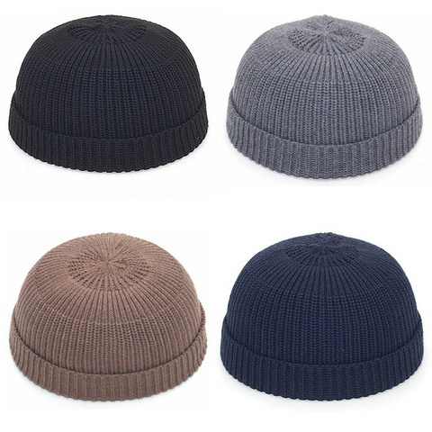 Women Winter Knitted Mens Hat Skullcap Male Beanie Hat Winter Short Brimless Melon Cap Docker Fisherman Knitted Hat Girls ► Photo 1/6