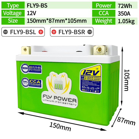 FLY9-BS 12V 72Wh CCA 350A LifePO4 Motorcycle Battery Lithium iron Start Battery Replace YTX9-BS for ATVs Jet Ski's Snowmobiles ► Photo 1/6