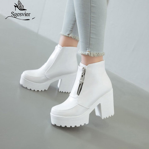 Sgesvier Black White Platform Ankle Boots for Women High Heels Boots Ladies Zip Autumn Winter Booties Woman Boots Shoes 2022 ► Photo 1/6