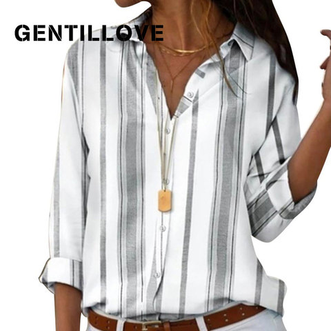 Casual Striped Loose Shirt Cotton Tops and Blouses Retro Plus Size Streetwear Tunic Women's Clothing blusas mujer de moda 2022 ► Photo 1/1