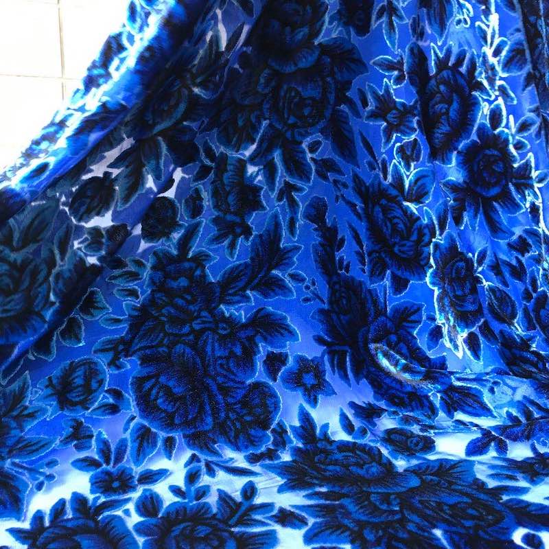 0.5 Meter Blue Burnt Out Really Velvet Lining Silk Fabric Clothing Cheongsam Dress Cloth Real Silk Material Telas Tecido Tecidos ► Photo 1/1