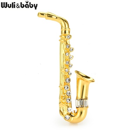 Wuli&baby 2-color Saxophone Brooches For Women Unisex Metal Rhinestone Instruments Music Lover Casual Brooches Gifts ► Photo 1/4