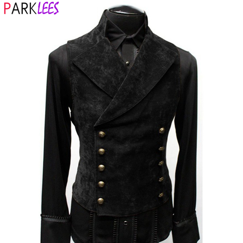 Mens Double Breasted Gothic Steampunk Velvet Vest Stand Collar Medieval Victorian Black Waistcoat Men Stage Cosplay Prom Costume ► Photo 1/5