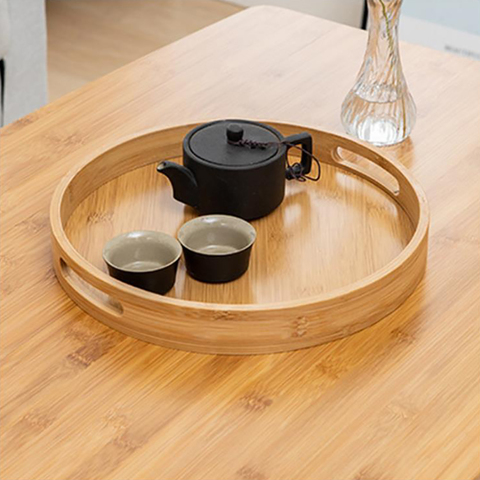 Wooden Round Serving Tray Wood Plate Tea Food Dishe Drink Platter Food Plate Dinner Beef Steak Fruit Snack Tray ► Photo 1/5