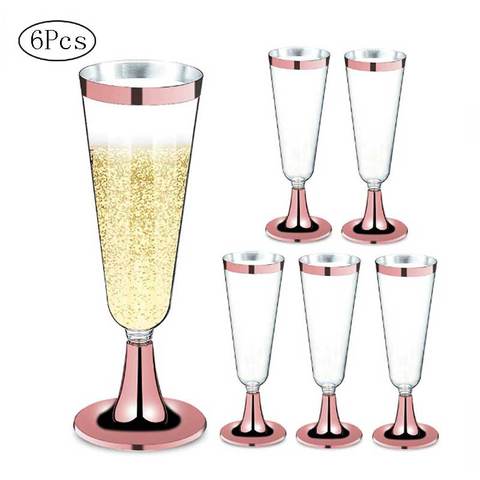 6Pcs/Set Disposable Red Wine Glass Plastic Champagne Flutes Glasses Cocktail Goblet Wedding Party Supplies Bar Drink Cup 150ml ► Photo 1/1