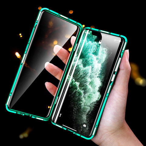 Realme 7 Pro Case Double-sided Tempered Glass Magnetic 360 Protect Case For For OPPO Reno 4 Lite SE F17 Find X2 Pro Metal Covers ► Photo 1/6