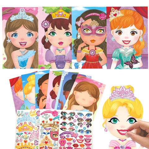 Kids DIY Reusable Stickers Make a Princess Cartoon Animals Dinosaur Change Face Puzzle Games Assemble Toys For Children Gifts ► Photo 1/6