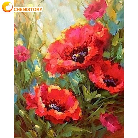 CHENISTORY Paint By Numbers 40x50cm Framed Red Flower Oil Picture By Number Handmade Acrylic Pigment Drawing Canvas Art Craft ► Photo 1/6