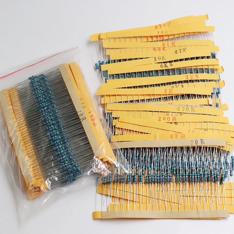 100 Pcs   1/4W  1% Metal Film Resistors Resistance Assortment Kit Set