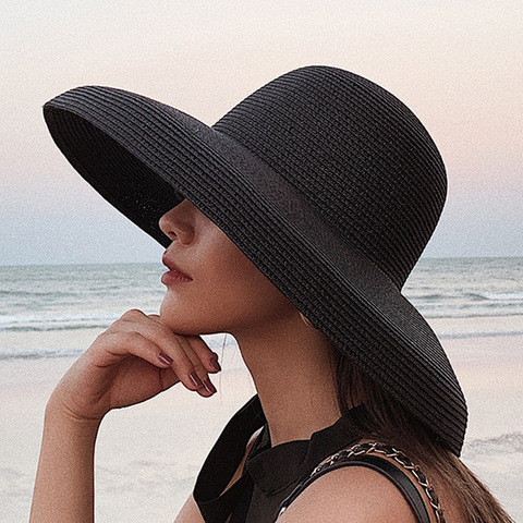 Wind Retro Beach Straw Hat Female Summer Seaside Big Brim Sun Protection Sun Shade Travel Vacation Leisure Wild Big Brim  Hat ► Photo 1/6