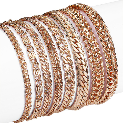 21 Styles 585 Rose Gold Bracelet for Women Men Girl Snail Curb/Weaving Link Foxtail Hammered Bismark Bead Chains 20cm CBB1A ► Photo 1/6