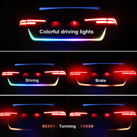 FORAUTO 1.2m 12V Car Rear Trunk Tail Light Dynamic Streamer Reverse Warning Light Brake Turn Signal Lamp Car LED Strip ► Photo 1/6