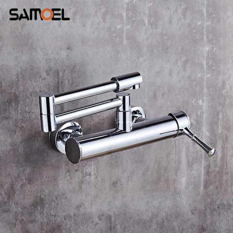 Samoel Brass Black Wall Mounted Dual Hole Foldable Kitchen Sink Mixer Tap Rotating Chrome Single Handle Faucets B3319 ► Photo 1/6