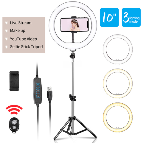10inch LED Ring Light Photography Selfie Ring Lighting with Tripod Stand for Smartphone Youtube Makeup Video Studio Ring Lamp ► Photo 1/6