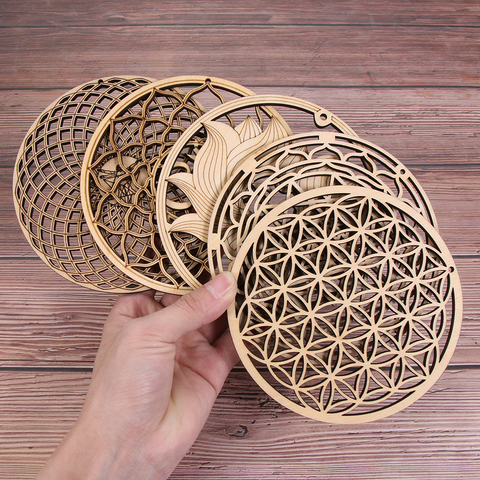 New Chakra Flower of life Natural Symbol  Wood Round Edge Circles Carved Coaster For Stone Crystal Set Home Kitchen DIY Decor ► Photo 1/6