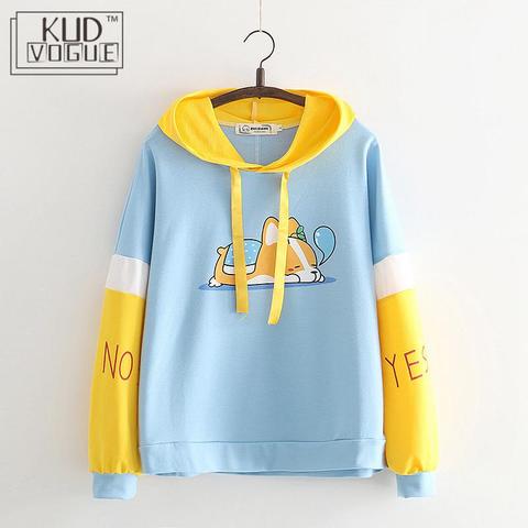 Kawaii Sweatshirt Women Pullovers Tops Autumn New Cartoon Animal Dog Hooded Long-sleeved Sweatshirts Harajuku Corgi Female Hoody ► Photo 1/6