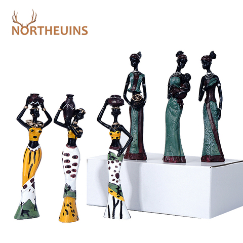 NORTHUEINS 3pcs/set Resin African Woman Figurines Black Statue Creative Figurines for Interior Modern Home Decoration Desk Decor ► Photo 1/6