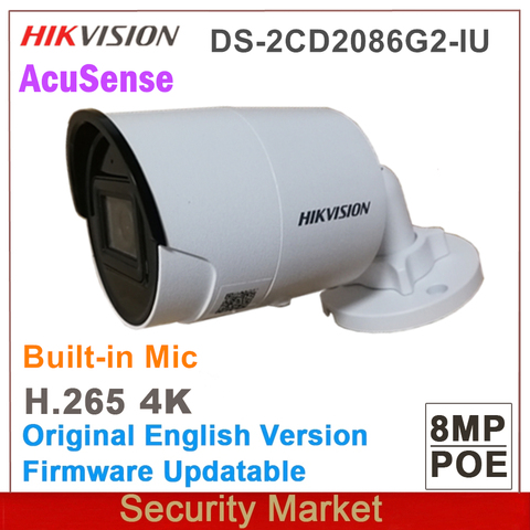 Original hikvision 4K English DS-2CD2086G2-IU AcuSense IP 8Mp IR CCTV Mic built in Fixed Mini Bullet Network POE Camera ► Photo 1/1
