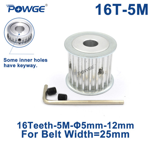 POWGE HTD 5M 16 Teeth Synchronous Timing Pulley Bore 5/6/6.35/7/8/10/12mm for Width 25mm HTD5M Belt gear 16-5M-25 AF 16T 16Teeth ► Photo 1/6