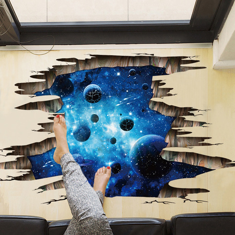 3D broken wall cosmic space wall stickers home decor living room bedroom floor decals murals Removable decorative vinyl material ► Photo 1/6