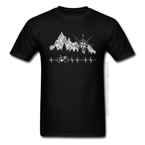 Cycle Life Heartbeat Biker Men Tshirt Mountain Forest Hiking Printed Tops & Tees Compass Bike Casual Funny T-shirts 100% Cotton ► Photo 1/6