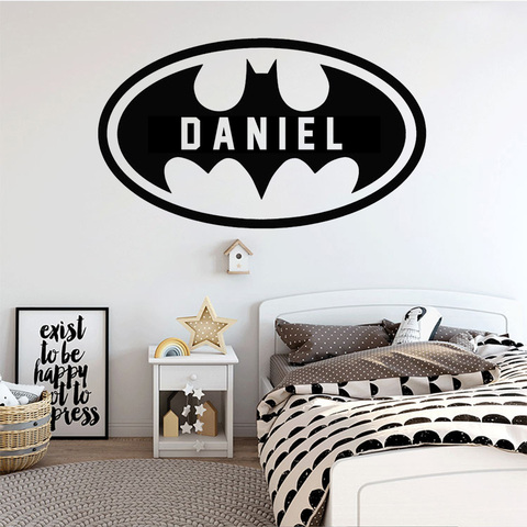 Personalized Baby Name Wall Sticker Custom Name Bat Boys Room Wall Decal Removable Vinyl Sticker Kids Room Mural B303 ► Photo 1/6
