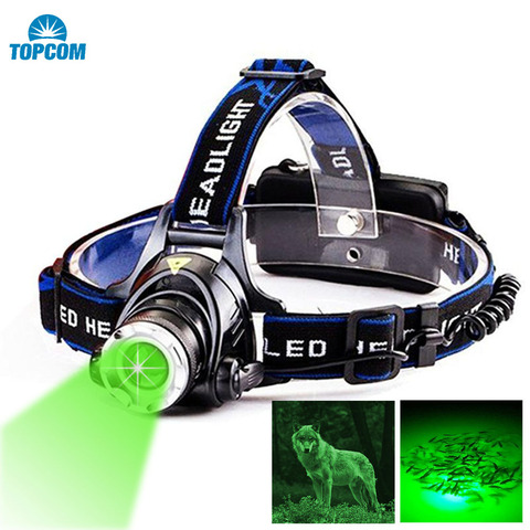 TOPCOM LED Headlamp USB Rechargeable 10W XML T6 Green or White Light Head Torch Flashlight Lantern For Hunting ► Photo 1/6