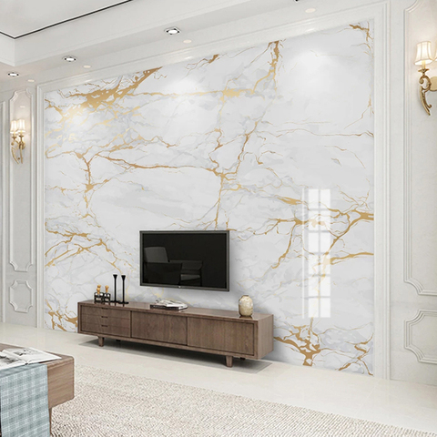 Custom Any Size Mural Modern White Marble Wallpaper Golden Line Wall Painting Living Room TV Sofa Bedroom Home Decor Papel Mural ► Photo 1/6