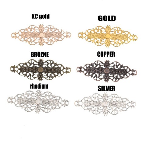 Free shipping Retail 10 Bronze Tone Filigree Flower Wraps Connectors Metal Crafts Gift Decoration DIY Findings 6.1x2.4cm F0377 ► Photo 1/2