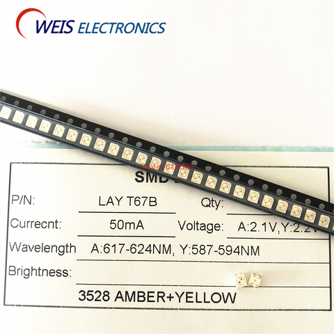 100pcs 3528 Amber red + yellow bicolor LED ( LAY T67B-T2V1-1-1+U2V2-45 ) PLCC-4 , 617nm Amber, 587nm Yellow 50ma reverse pole ► Photo 1/5