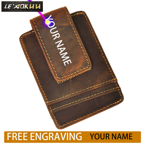 Top Quality New Cattle Men male Vintage Genuine leather Credit Card Cash Holder Magnet Clip Slim Mini Handy Wallet Purse 1058 ► Photo 1/6