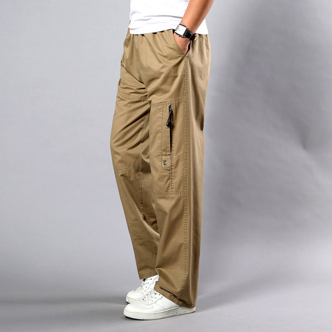 Summer Men's Khaki Pants Large Size Straight Fit Big Sizes 5XL Side Pockets Wide Leg Cotton Black Cargo Pants Work Trousers Male ► Photo 1/6