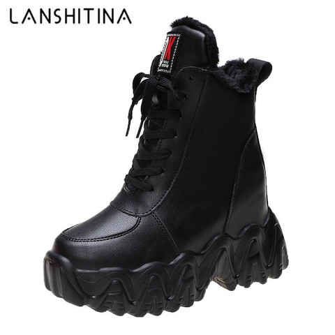 2022 New Winter Cotton Snow Boots For Woman Ankle Boots 9CM Heels High Top Wedge Boots Warm Fur Women Platform Leather Sneakers ► Photo 1/6