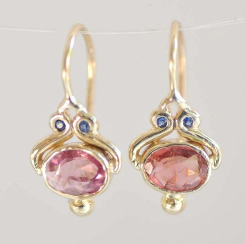 Unique S925  Gold Oval Pink Tourmaline Dangle Hook Earrings Women Jewelry Gifts ► Photo 1/5
