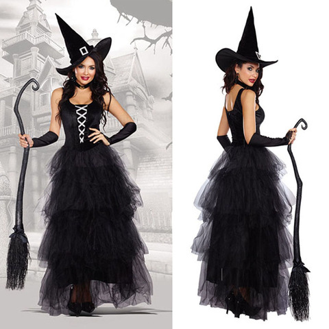 Halloween Witch Costumes for Women Adult Fantasy Black Witch Dress UP Party Dress Carnival Performance Dress ► Photo 1/3