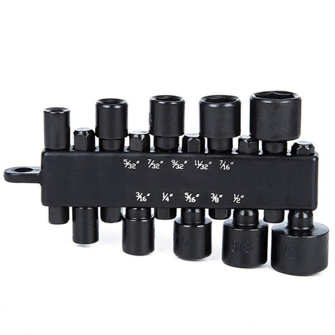 BROPPE 10Pcs 1/4 Inch Hex Shank Power Nut Driver Drill Bit Set Metric / Imperial  Socket Wrench Screw Screwdriver ► Photo 1/6