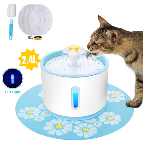 Automatic Pet Cat Water Fountain LED Light 2.4L USB Dog Drinker Feeder Drinking Bowl Dispenser With 3 Carbon Filters and 1 Brush ► Photo 1/6