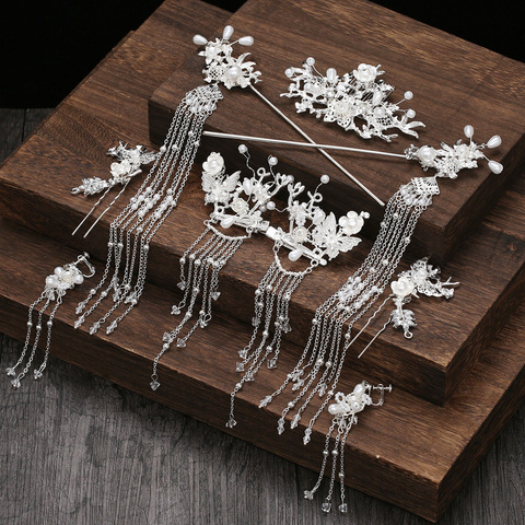 special white Chinese Headpiece Set Costume Tassel Step Shake wedding hair accessories ► Photo 1/5