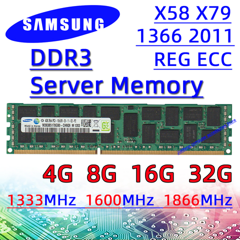 Samsung Server Memory ddr3 4G 8G 16G 32G 1333MHz 1600MHz 1866MHz REG ECC RAM pc3 10600R 12800R 14900R  X58 X79 ► Photo 1/1