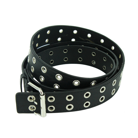 Fashion Women Punk Chain Belt Adjustable Black DoubleSingle Eyelet Grommet Metal Buckle Leather Men Waistband For Jeans ► Photo 1/6